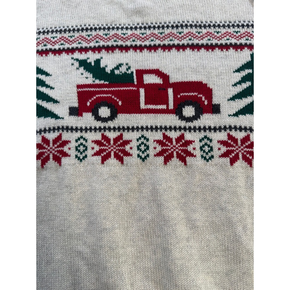 Chaps Christmas Sweater Mens L Oatmeal Heather New Red Truck Holiday Fair Isle - Picture 6 of 12